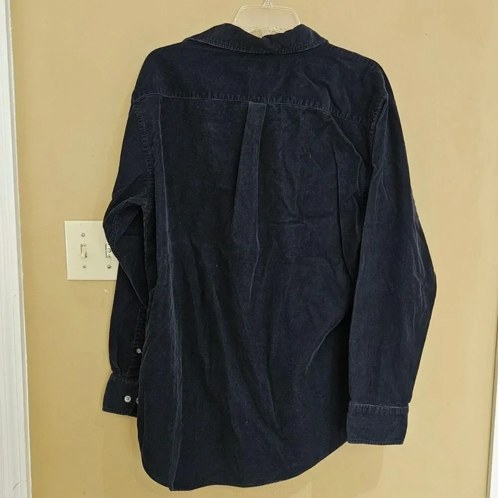vintage cottagecore academia navy corduroy shirt